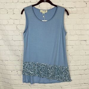 Simply Noelle Asymmetrical Blouse with Sequin Hem NWT